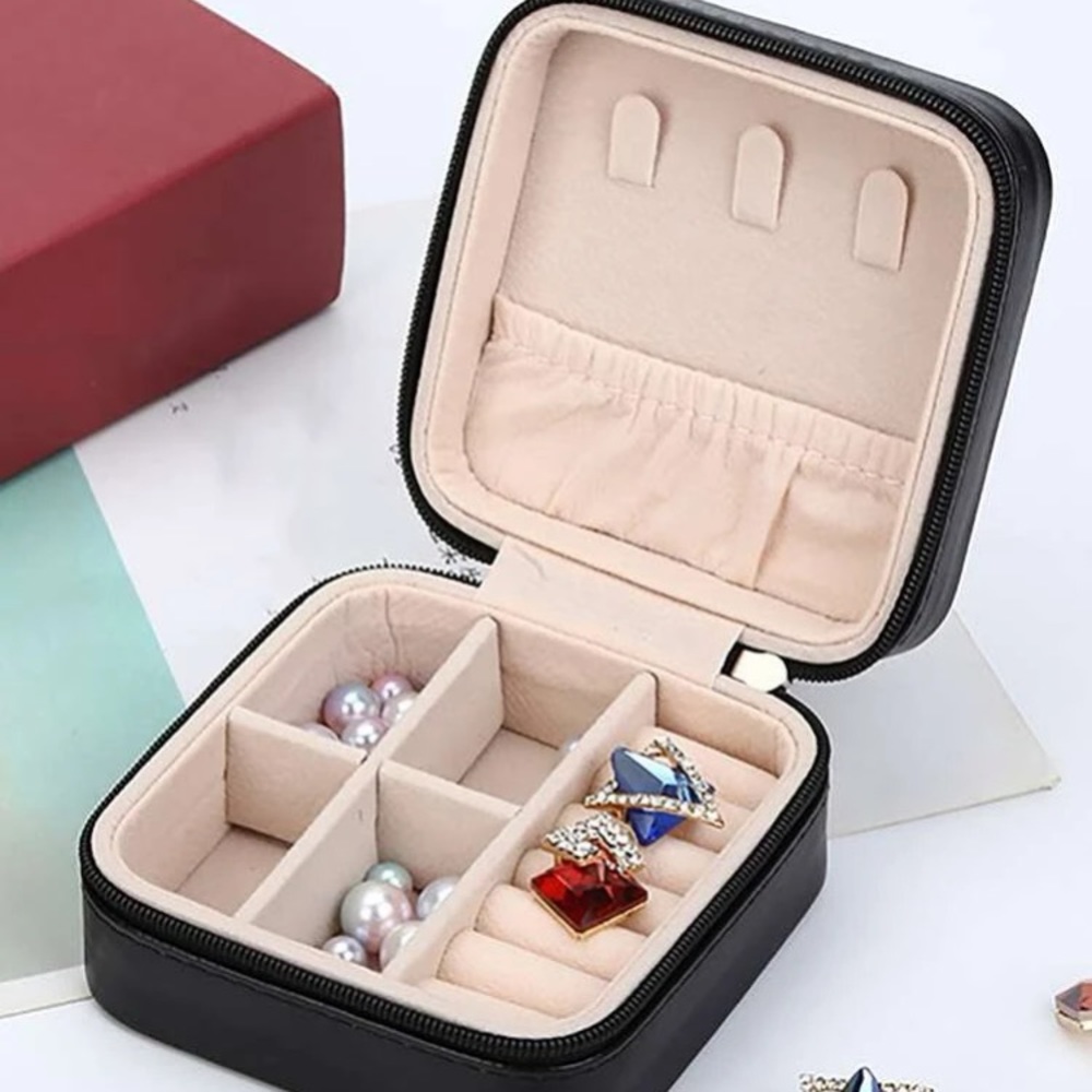 Zippered Jewelry Box Travel Storage Emerald Green, Dusty Pink, Black, Teal - Picture 9 of 16